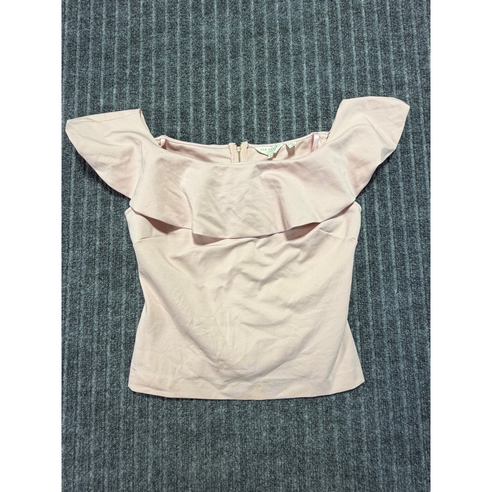 Ted Baker Ruffle Off The Shoulder‎ Top Sz 2 Coquette Formal Romantic Minimalist